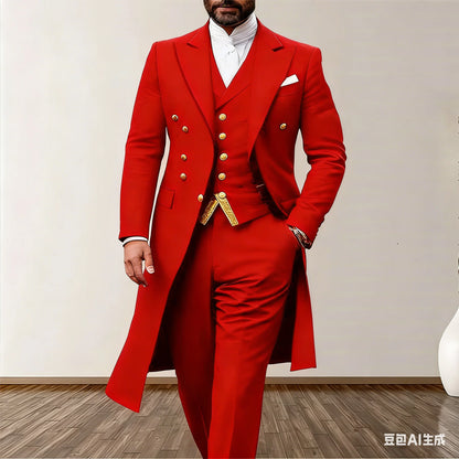 Blue Men Wedding Suits 3 Piece Long Blazer Vest Pants Satin One Button Tuxedo Formal Work Wear Prom suits XS-5XL