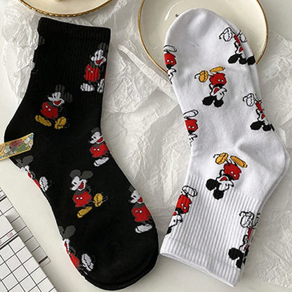 3 Pairs of Exquisite Japanese Cartoon Anime Mickey Pattern Women's Mid Tube Socks Soft and Comfortable Outdoor Casual Socks