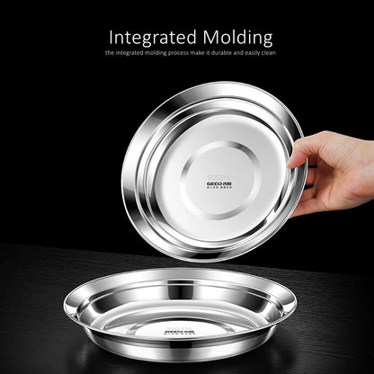 20~26cm Diameter Pure 316L Stainless Steel Plate LFGB Certified 99.9% Anti-bacterial Dinning Platter Fall Resistant Tableware
