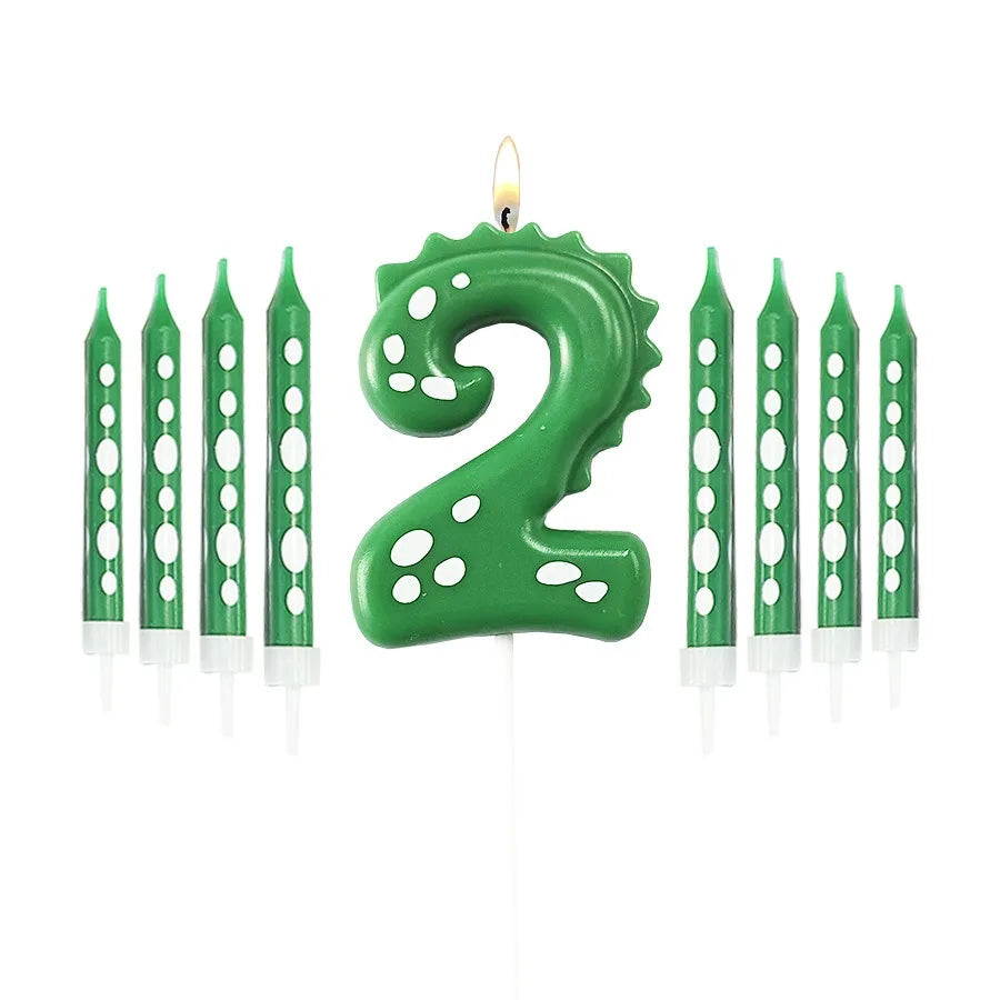 New Green Dinosaur Candle Point Pencil Candles Combination Set 0-9 Number Birthday Candles Party Anniversary Cake Decoration
