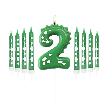 New Green Dinosaur Candle Point Pencil Candles Combination Set 0-9 Number Birthday Candles Party Anniversary Cake Decoration