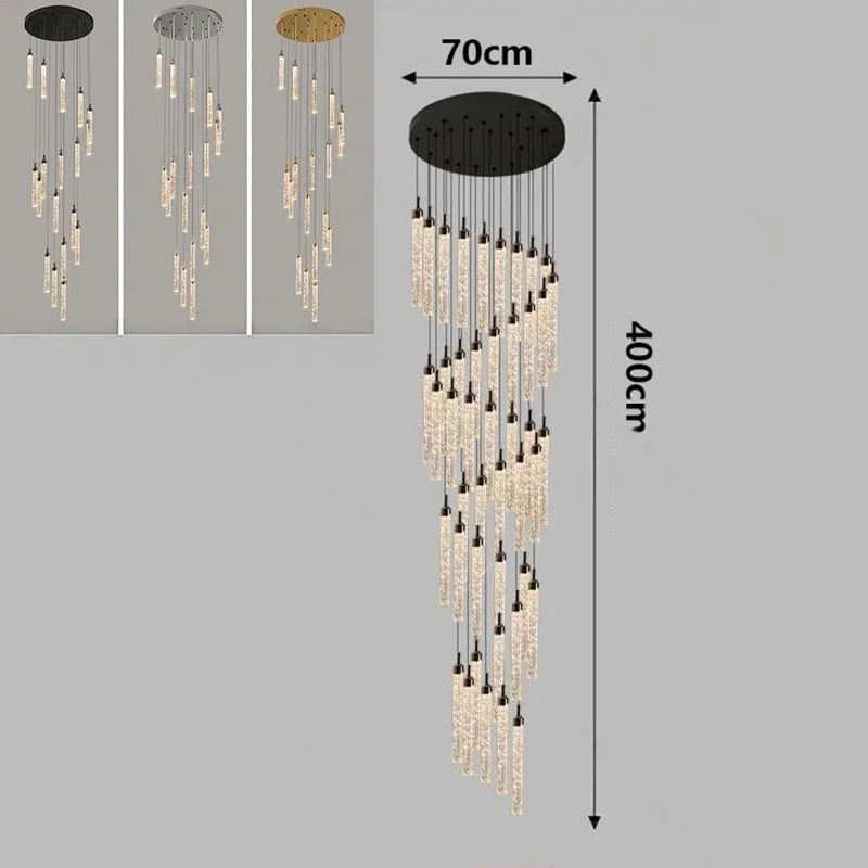 Nordic Minimalist Crystal Chandeliers Staircase Chandeliers Ceiling Lights Loft Double-Floor Rotating Minimalist Pendtant Lamps