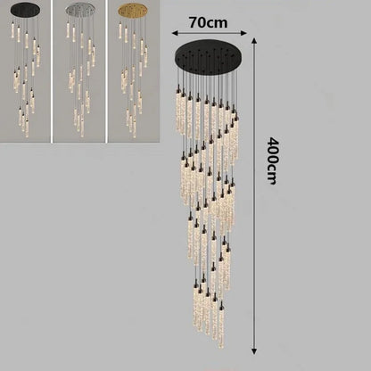 Nordic Minimalist Crystal Chandeliers Staircase Chandeliers Ceiling Lights Loft Double-Floor Rotating Minimalist Pendtant Lamps