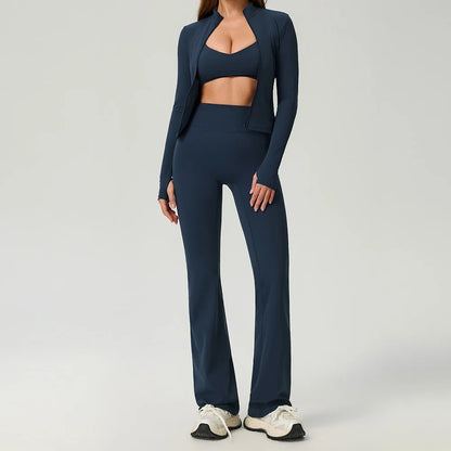Fitness Suit 2PCS Women Tracksuit Sports Zipper Long Sleeve Yoga Set Gym Clothes Flared Pants Sportswear Female Workout Clothes