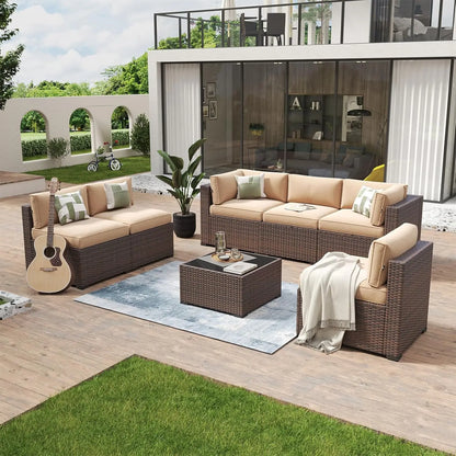 7 Piece Patio Furniture Set Wicker Rattan Patio Conversation Set Outdoor Sectional Sofa Set with Coffee Table and, Customized
