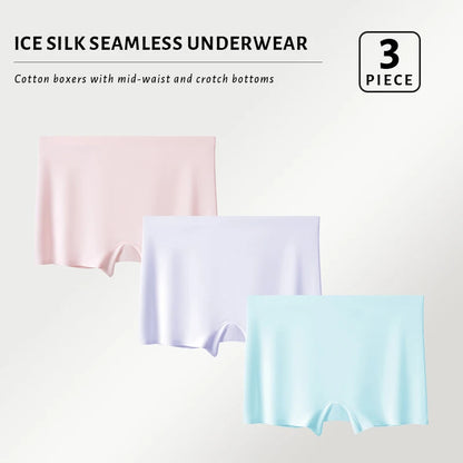 FallSweet 3PCS Seamless Ice Silk Boxers for Women Safety Panties Underwear Plus Size Underpants Soft Invisible Boyshorts M/L/XL