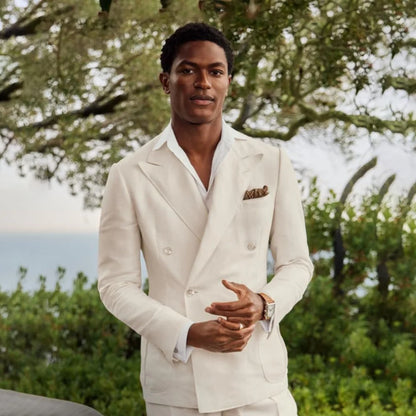 Summer Linen Double Breasted Suits for Men 2 Pieces Separates Blazer Pants for Beach Wedding Casual Party Guest Men Suits 2026
