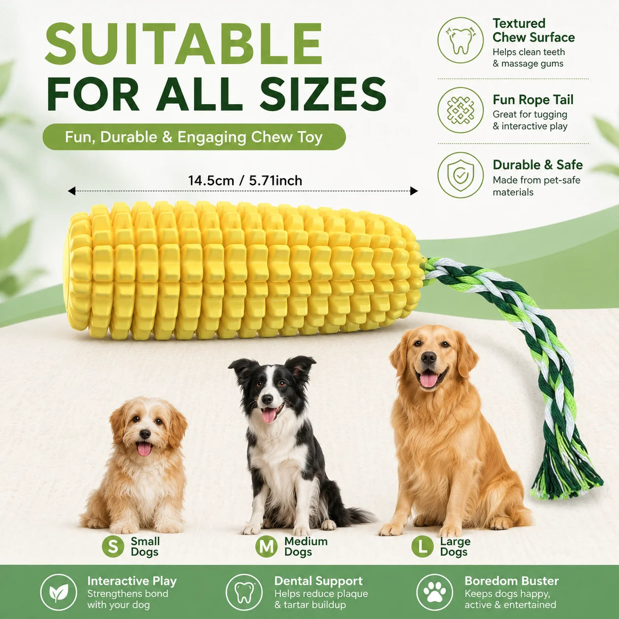 Corn Shaped Interactive Dog Toy for Aggressive Chewers Dental Health Teeth Cleaning Brushing Stick Non-Toxic Chew Toy Puzzle Pet Supply