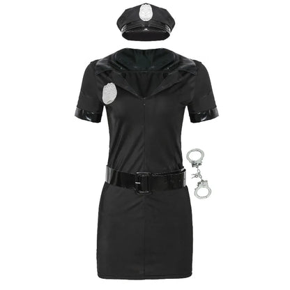 Halloween Carnival Sexy Policewoman Officer Black Uniform Suit Costume Adult Roleplay Stage Wear Party Outfit Terror Suit Set