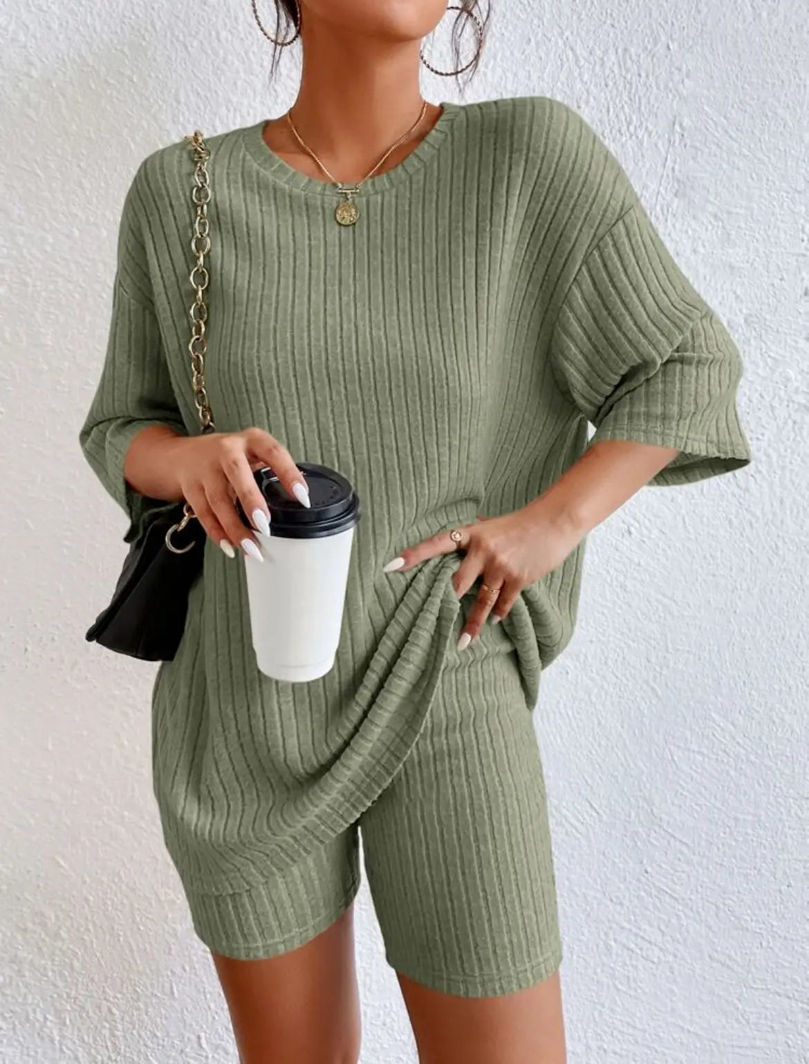 Spring Summer Short Sleeve T Shirt Short Pants Two Piece Set Women Casual Loose O Neck Top High Waist Tracksuit Female Outfits