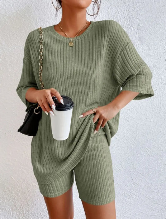 Spring Summer Short Sleeve T Shirt Short Pants Two Piece Set Women Casual Loose O Neck Top High Waist Tracksuit Female Outfits