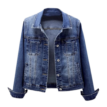 Women's Regular Fit Button-Up Washed Denim Jacket Autumn Winter Streetwear Sweet Style Long Sleeve Heavyweight Light Wash