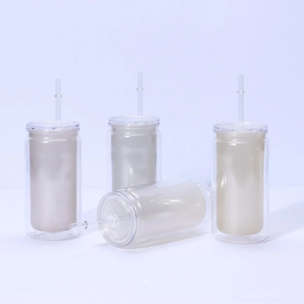 16oz Capacity Glow in The Dark Straw Cup Fluorescent Double Wall Luminous Coffee Cup Break-Resistant Splash Proof