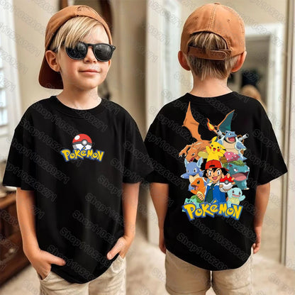 Pokemons Pikachu Cartoon Kids Printed T-Shirts Boys Girls Casual Short Sleeves Tops Children's Harajuku Fashion Tee Clothing