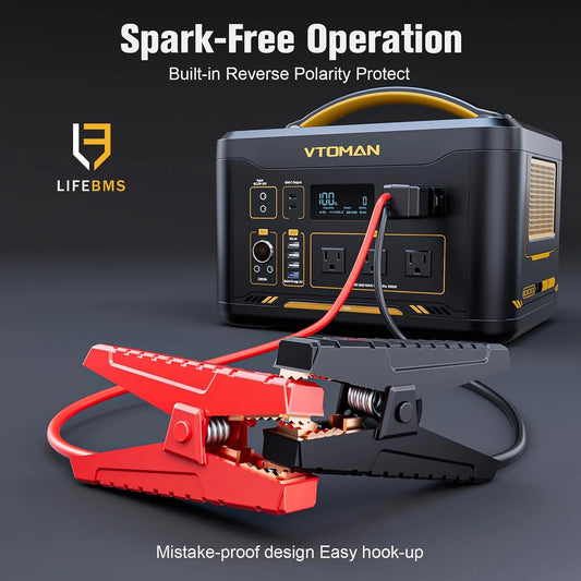 VTOMAN Jump 1500X Portable Power Station with Jump Cables, 828Wh LiFePO4 Solar Generator, 1500W AC Outlets & 100W PD Type-C with Regulated DC Output, for Home Backup & Roadside Emergencies