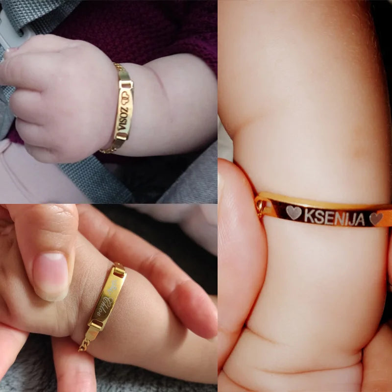 Vnox Custom Baby Girls Bracelets,Anti Allergy Stainless Steel Bracelet for Newborn Mom,Personalized Name Birthday Boy Girls Gift