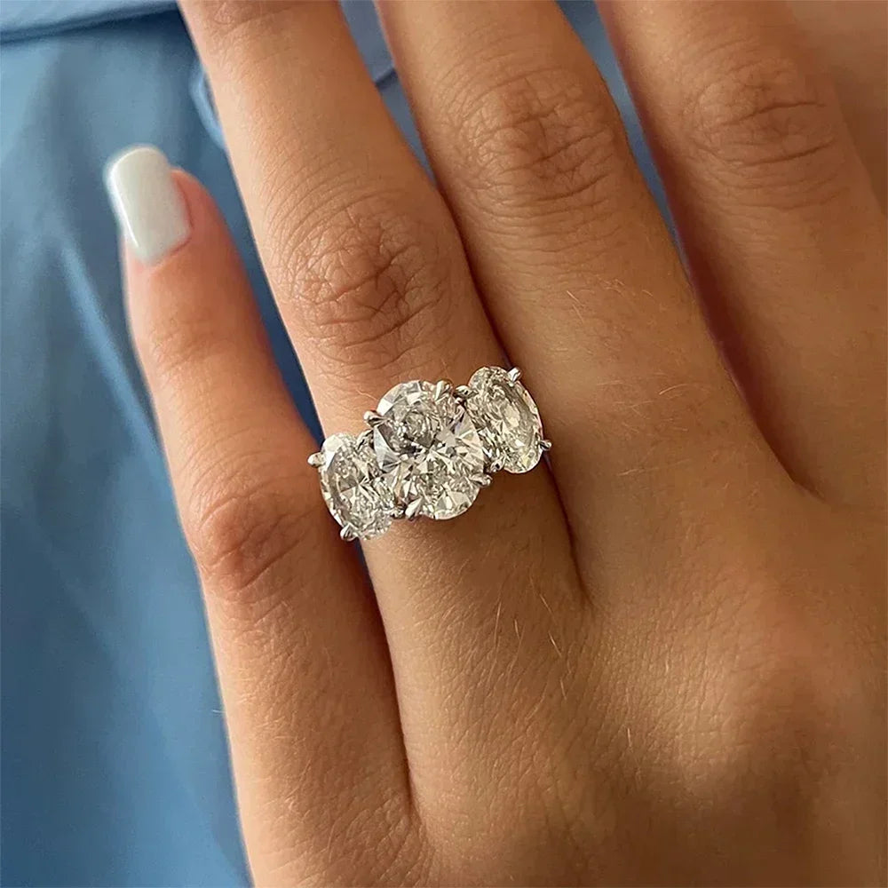 3/6cttw Real Moissanite Engagement Ring with Certificate 3-Stone Oval