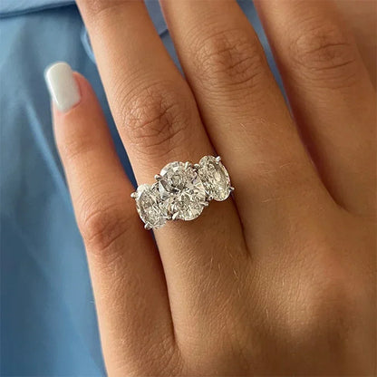 3/6cttw Real Moissanite Engagement Ring with Certificate 3-Stone Oval