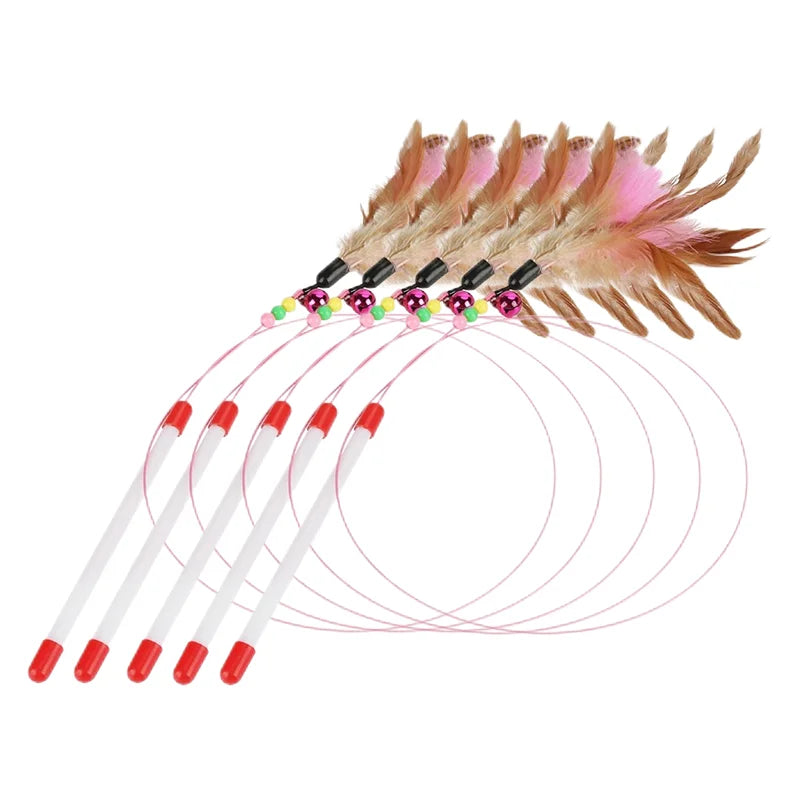1-10Pc Interactive Cat Feather Toy Accessories  Pet Supply Wand Kitten Cat Teaser Feather Toys with Bell Interactive Stick Toy