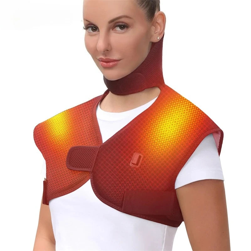 Heated Shawl Vest with Vibration Massager Adjustable Fit for Muscle Pain Relief Shoulder Neck Joint Warmth Recovery