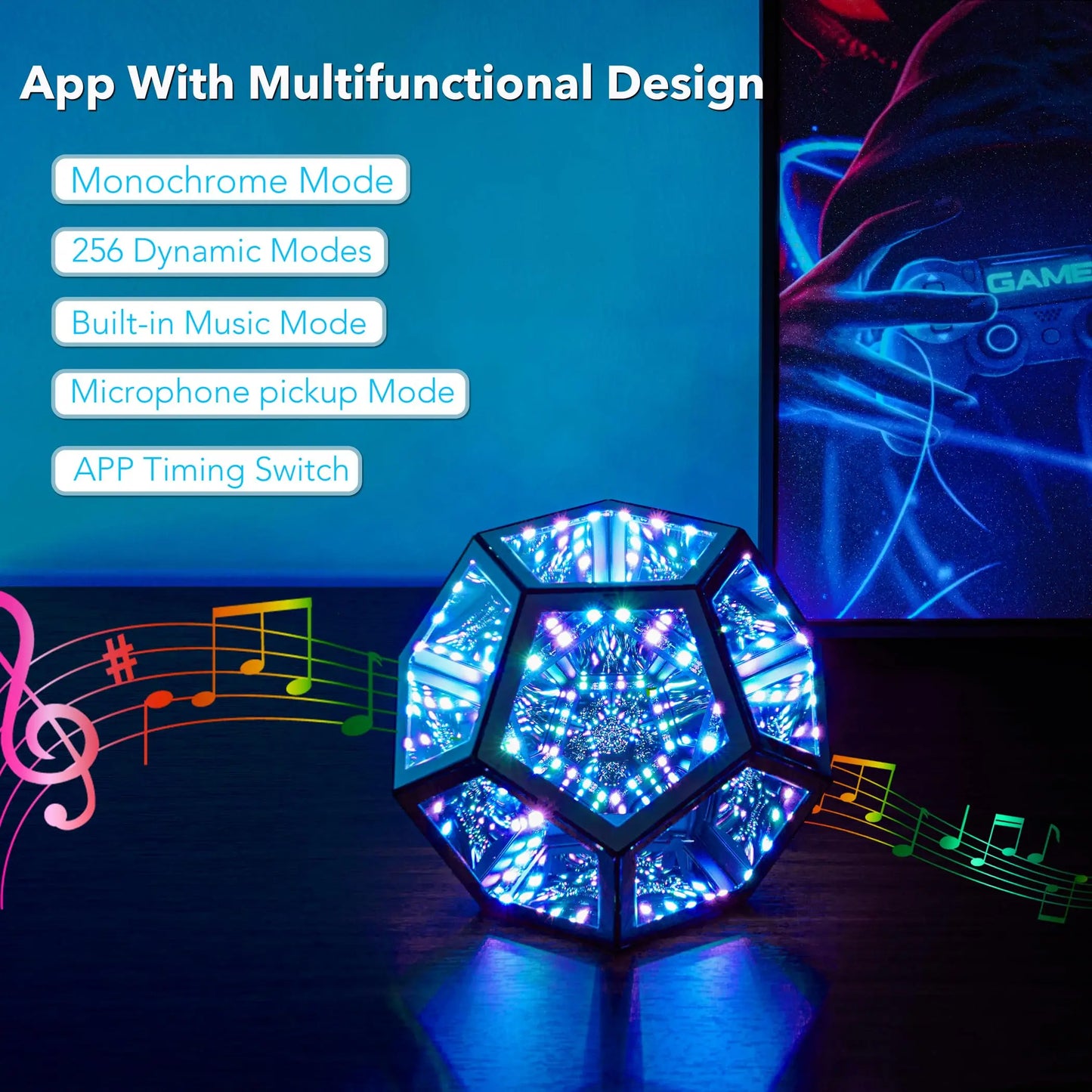 Dreamy Geometric Space LED Night Light with Stand Creative Color Christmas Birthday Gifts Infinity Dodecahedron Mirror Art Light