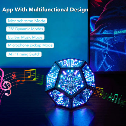 Dreamy Geometric Space LED Night Light with Stand Creative Color Christmas Birthday Gifts Infinity Dodecahedron Mirror Art Light