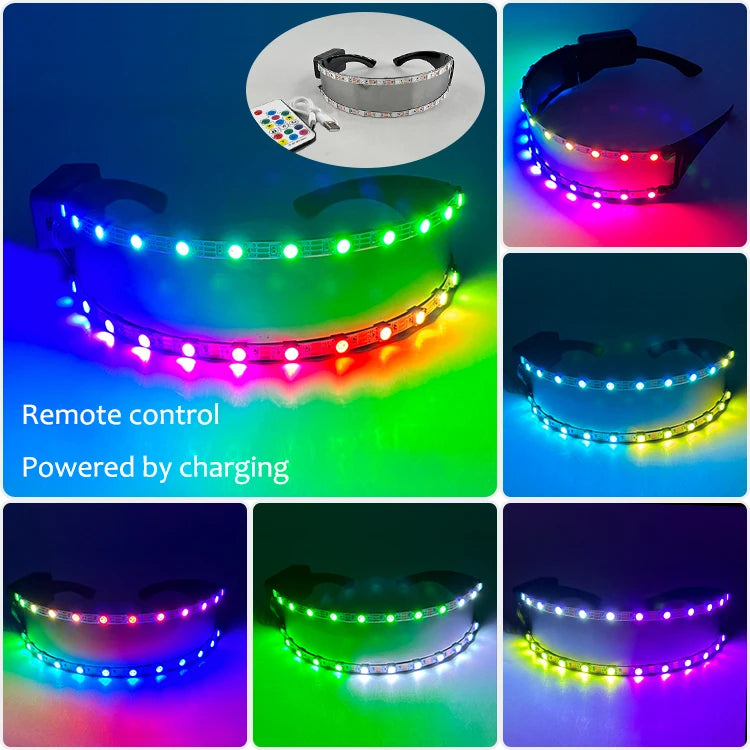 1set Luminous Glowing Glasses and Gloves Remote Control LED Glasses&Gloves Carnival Party Performance Props Festival Supplies