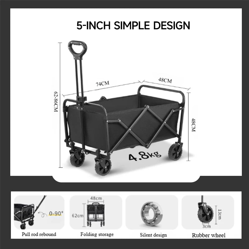 Camping Cart Foldable Trolley Outdoor Picnic Portable Hand-Pull Cart Camping Trailer Camping