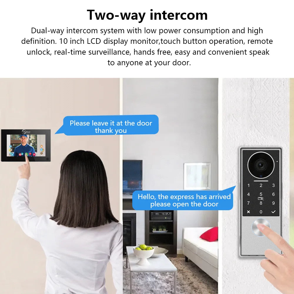 ANJIELO 2-Wire Video Door Phone with TUYA App IC Card PIN Unlock 24 IP Camera Support Smart Video Intercom System for Home 1080P