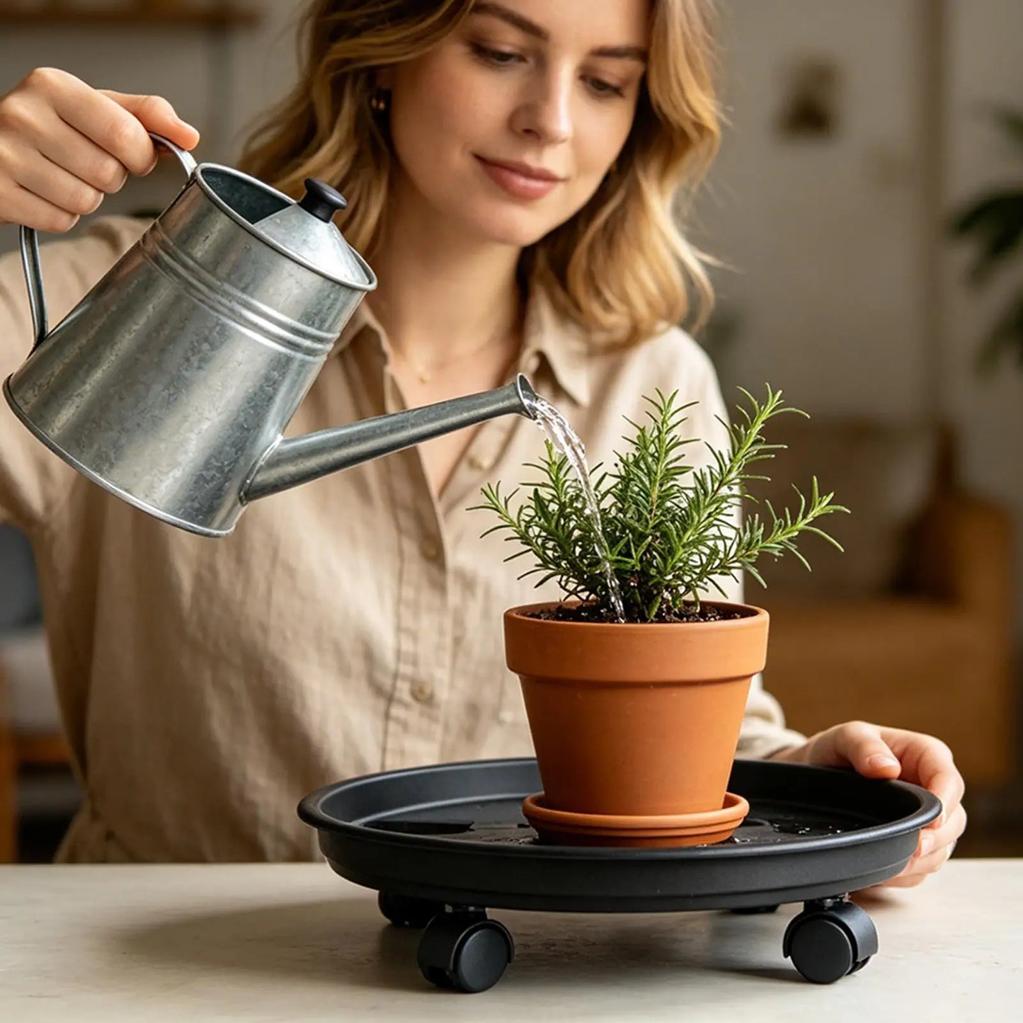 Heavy Duty Plant Holder 4 Wheel Rolling Planter Tray with Drainage Plant Pot Dolly Movable Base Home Garden Decorative Pot Stand