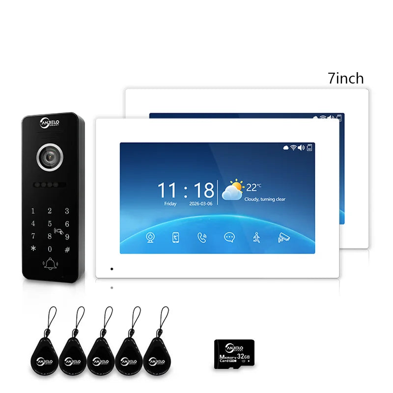 ANJIELO 4‑Wire Tuya Smart Video Door Phone Intercom System PIR Motion Detect Two‑Way Audio Password Unlock Home Villa Security