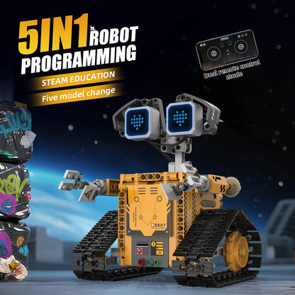 Digital display 5-in-1 transformable robot model assembly, remote control robot building blocks toy, children's toy gift