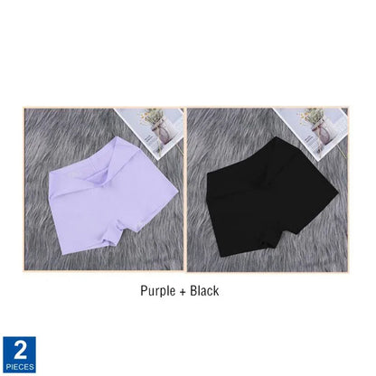 2Pcs Women Ice Silk Boxer Panties Cotton Crotch Antibacterial Underpants Sexy Seamless Safety Pants Thin Fast Dry Underwear