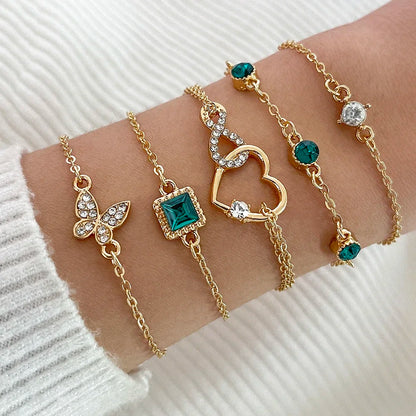 5PCS/Set Rhinestone Butterfly Bracelet Set for Women Korean Fashion Designer Adjustable Bead Bracelet Luxury Original Jewelry