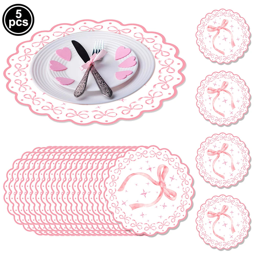 10pcs Bow Cupcake Toppers Birthday Bowknot Ribbons Coquette Pink Bow Cake Decors Bridal Baby Girls Wedding Party Supplies