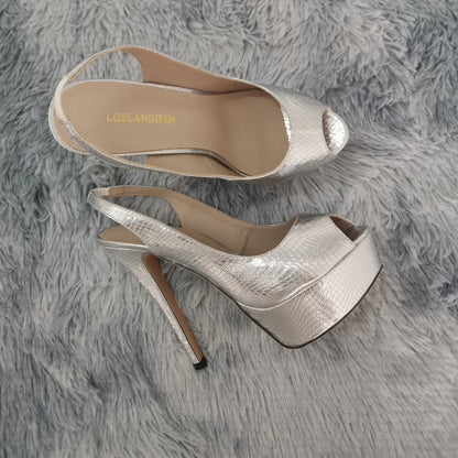 Women Pumps Stilettos 14CM Platform Stripper High Heels Sexy Open Toe Sandals Gladiator Party Dress Wedding Shoes Large Size 44