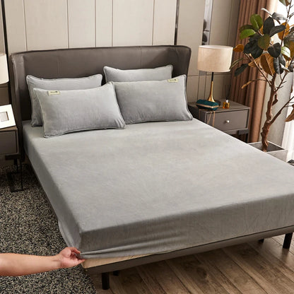 Milk fleece fitted sheet winter thickened coral fleece fitted sheet, mattress protective cover single piece, no pillowcase