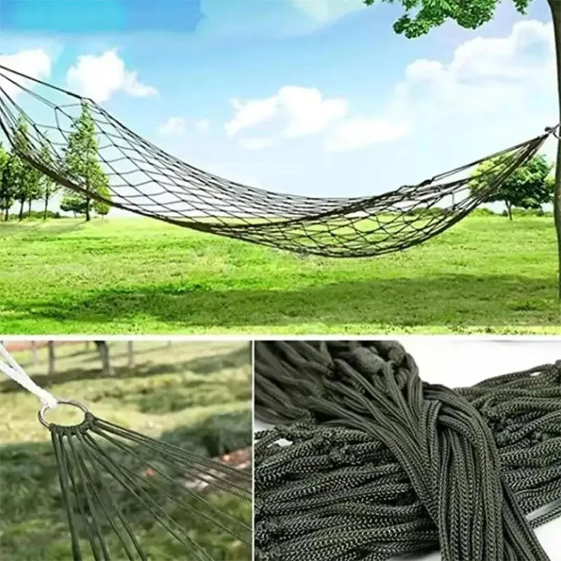 Outdoor Gear - Thickened Mesh Camping Hammock, Nylon Rope Single-Person Mesh Hammock