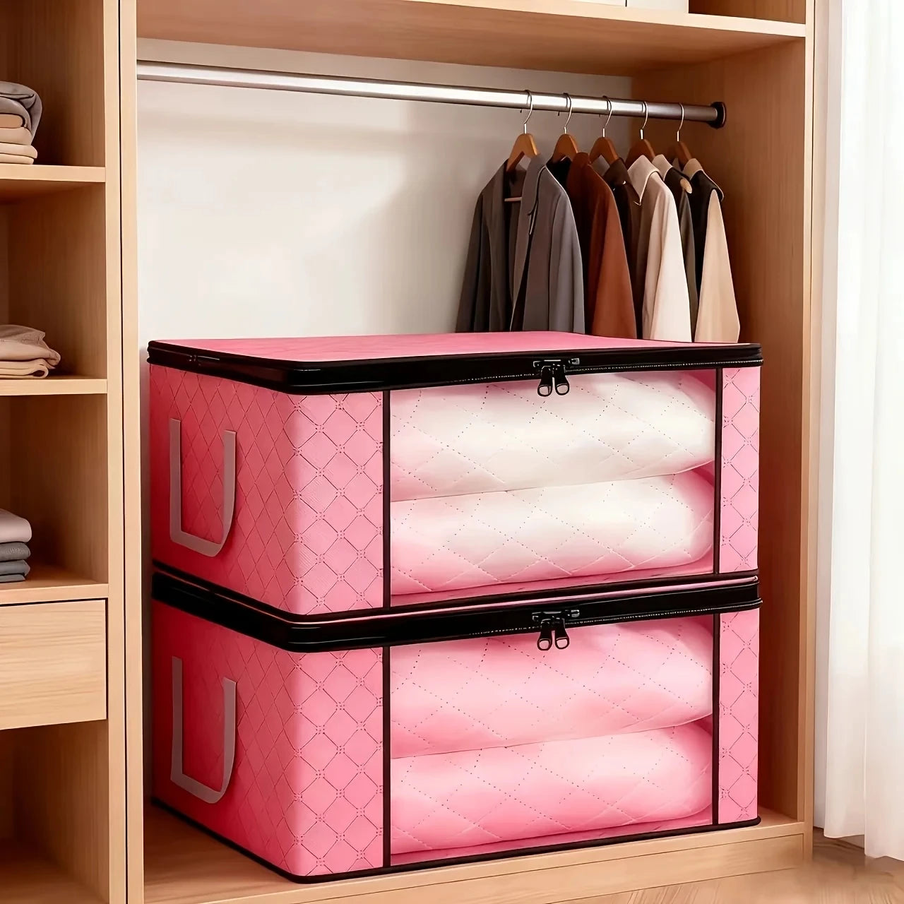 6 Large Foldable Storage Boxes with Windows, Zipper & Lid, Reinforced Handles - Durable Foldable Laundry Organizers