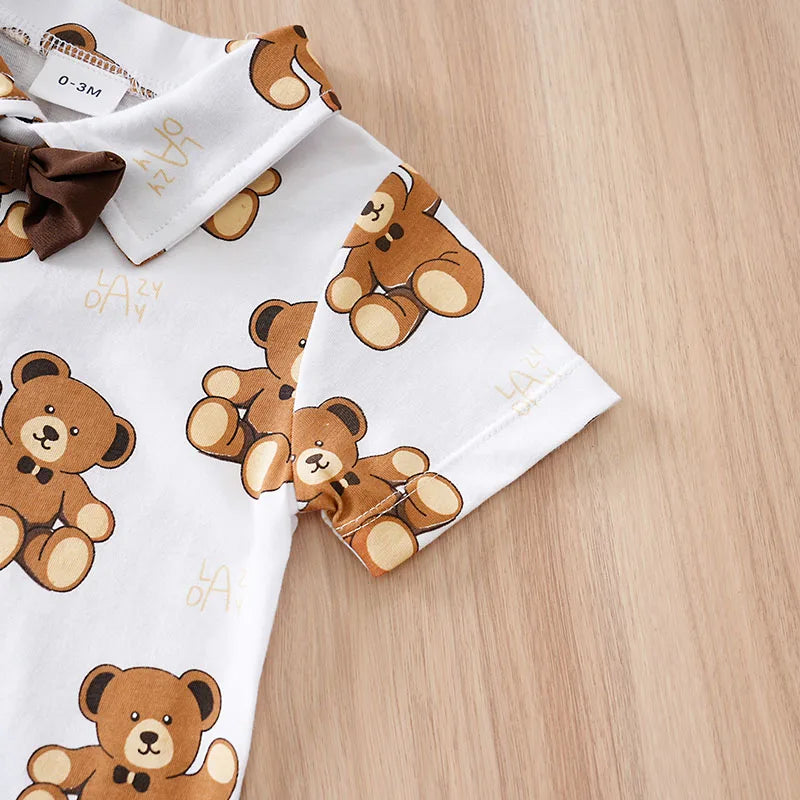 Newborn Baby boys Clothes Set Animal - bear print Fashion Summer Toddler Outfit short sleeve straps Clothe 2-piece outing suit