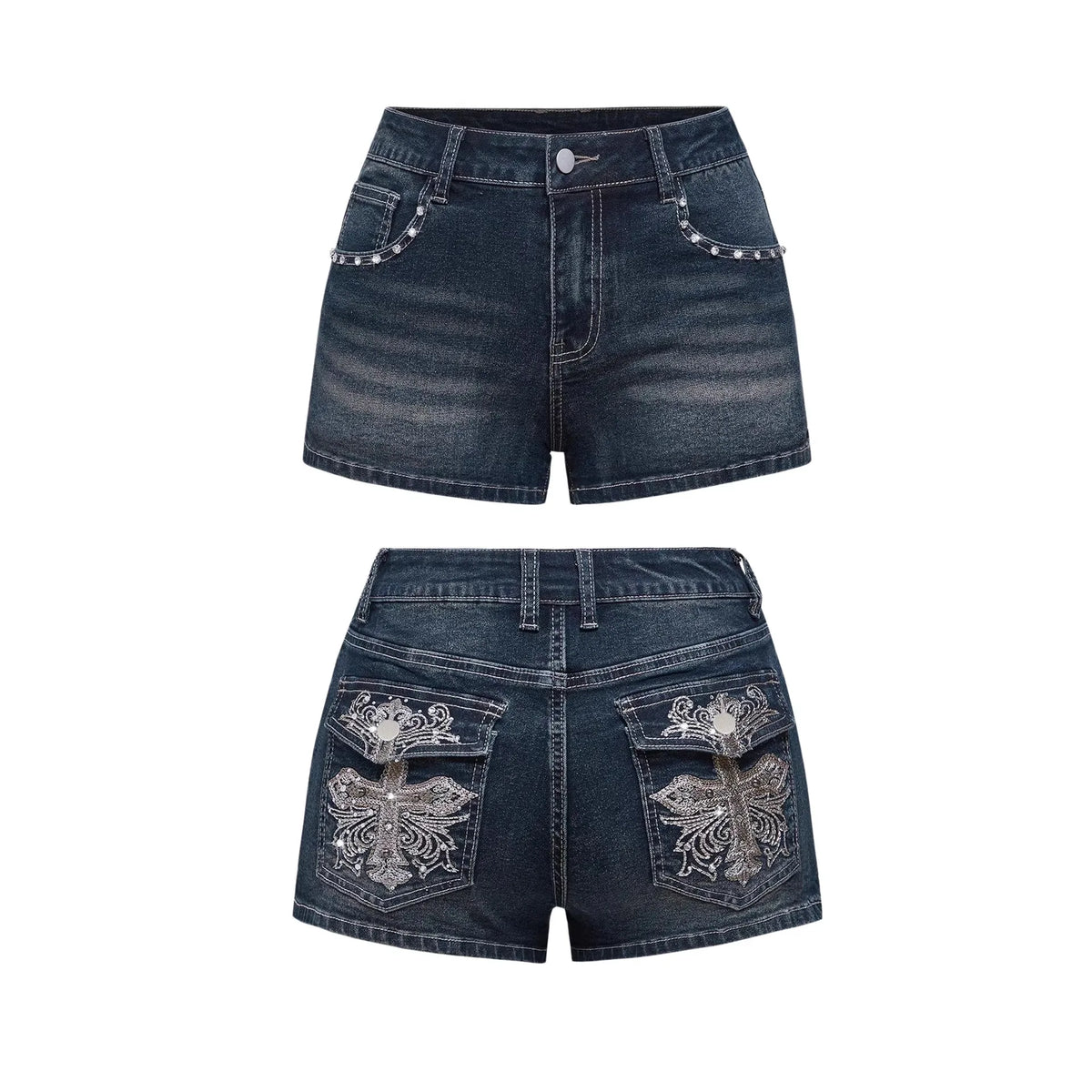 High Waist Distressed Denim Shorts Female Jeans Womens Jeans Shorts Vintage Y2K Punk Style Embroidered Hot Pants