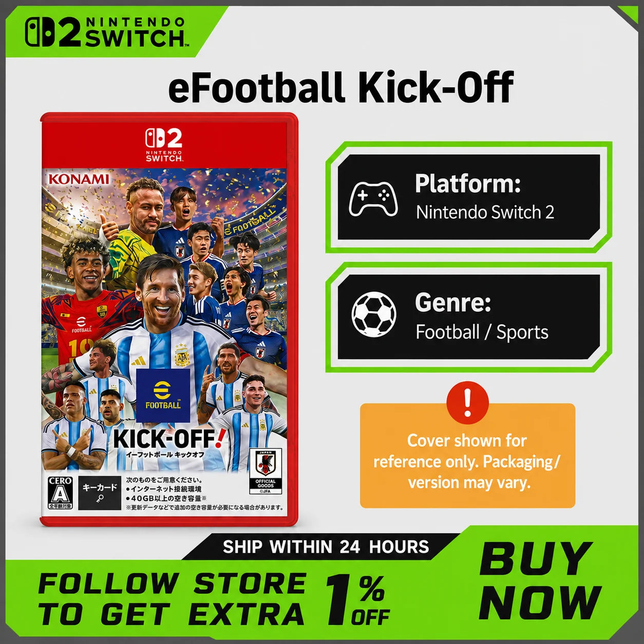 Nintendo Switch 2 EFootball Kick-Off! Physical Game Football Soccer Sports Match Action Game for Switch 2 Console