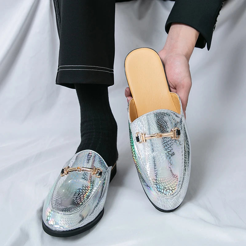 Men's Black Half Shoes For Men Leather Loafers Shoes Man Mules Casual Shoes Male Footwear Fashion Social Mocassins Summer 2023