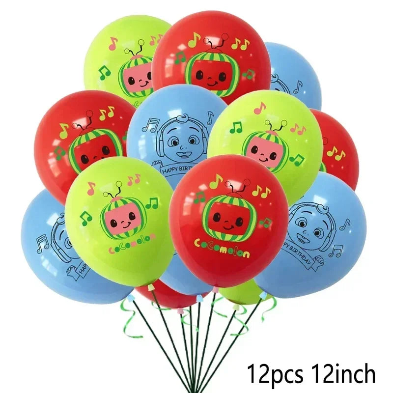 Cocomelon Balloon JJ Melon Watermelon Toy Happy Birthday Banner Party Decoration Backdrop Cake Topper JOJO Disposable Tableware