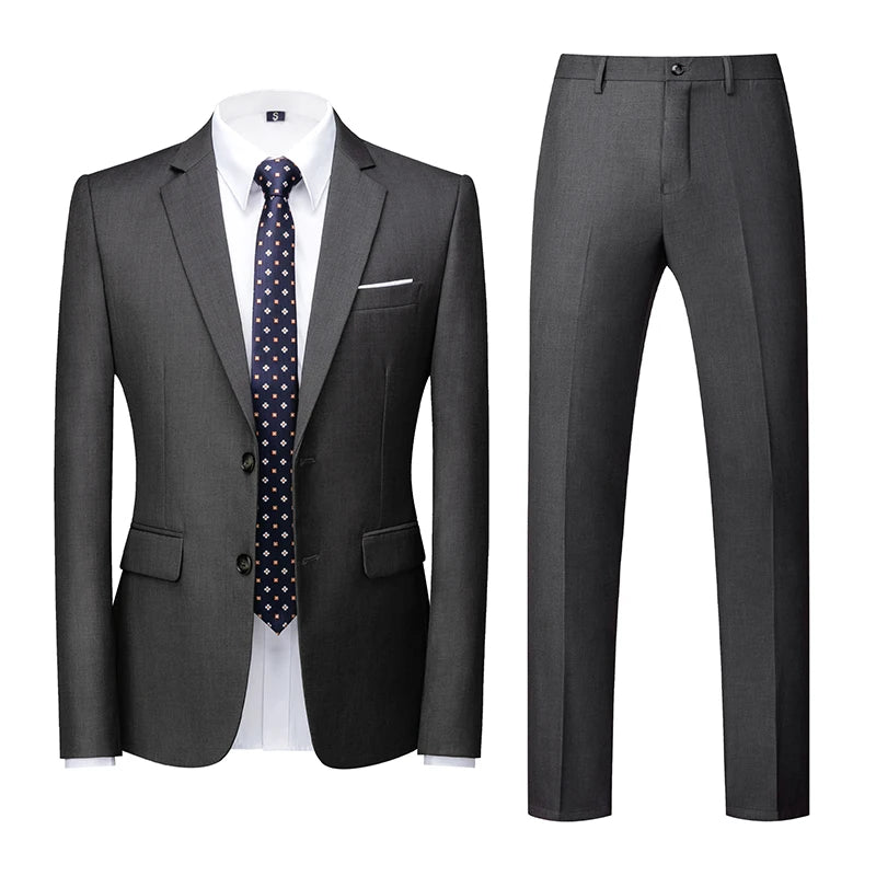 2025 New Solid Two-Button Wedding Suits Set for Men,15 Colors Available Business Casual Slim-Fit Mens Blazer + Pants 2 Piece Set