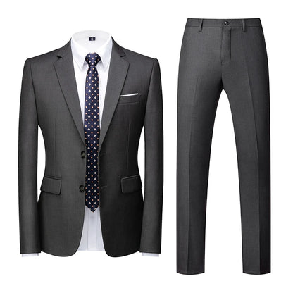 2025 New Solid Two-Button Wedding Suits Set for Men,15 Colors Available Business Casual Slim-Fit Mens Blazer + Pants 2 Piece Set