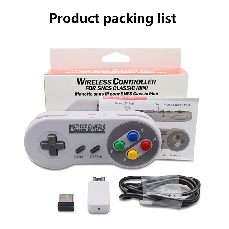 2 Reciever Wireless Colorful Button 2.4G Game Controller Joypad Joystick ByBluetooth for SNES Super Classic MINI Gamepad for PC