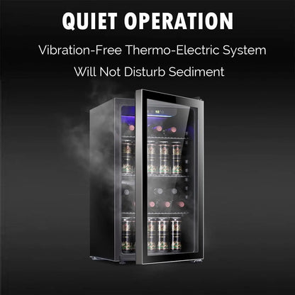 26 Bottle 130 Can Wine & Beverage Cooler, Clear Glass Door, Quiet Digital Temp Control, Home Office Bar, 3.2cu.ft, Customized