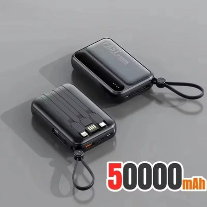 Lenovo Fast Charging Mini Battery Pack 50000mAh Power Bank with 4 Built-in Type C Cables for iPhone Samsung Android Devices