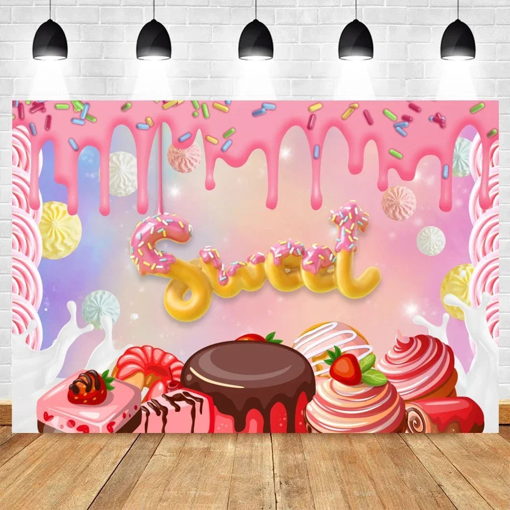 Donut Ice Cream Candy Photography Background 1st Birthday Party Decor Cake Table Banner Children Portrait Photo Studio Props